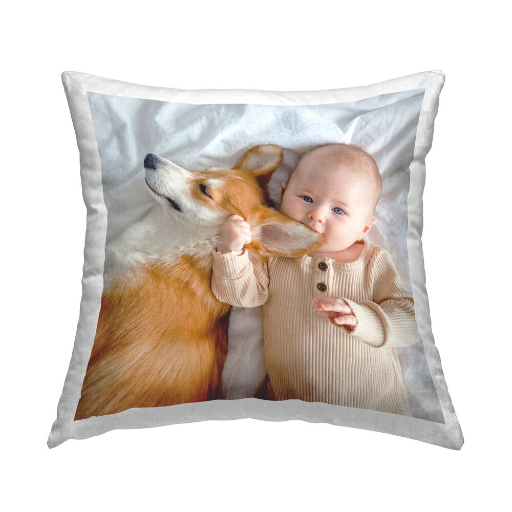 9914 Personalized Custom White Square Indoor Printed Throw Pillow, 18 x 18